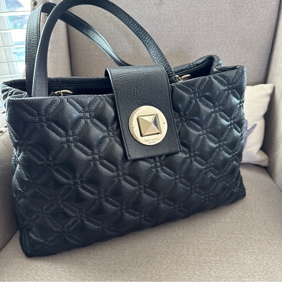 Kate Spade Quilted Black Gold Luxury Shoulder Handbag Purse - Hot Pink Lining - Picture 2 of 6